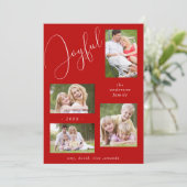 おしゃれな4枚の写真を使ったスクリプトの楽しい赤 シーズンカード (スタンド正面)