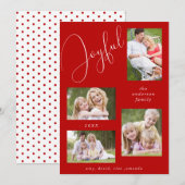 おしゃれな4枚の写真を使った赤いスクリプトの楽しいデザイン シーズンカード (正面/裏面)