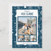 おしゃれな4枚の写真コラージュ 青いハッピーホリデーカード シーズンカード (正面)