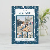 おしゃれな4枚の写真コラージュ 青いハッピーホリデーカード シーズンカード (スタンド正面)
