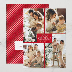おしゃれな4枚フォトコラージュのクリスマスカード 赤 シーズンカード