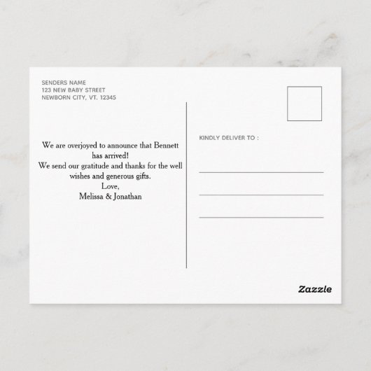 おしゃれな5枚の写真 新生児男の子の誕生お知らせカード ポストカード (裏面)