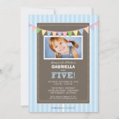 おしゃれな5歳の誕生日パーティー招待状(青) 招待状 (裏面)