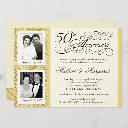 おしゃれな50周年招待状 - あなたの写真 招待状 (正面/裏面)