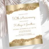 おしゃれな50周年結婚記念日パーティー招待状 ゴールドの輝き