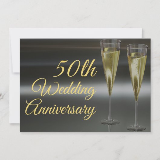 おしゃれな50周年結婚記念日ブラックゴールドパーティー 招待状 (正面)