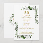 おしゃれな50周年結婚記念日モノグラム花 招待状 (正面/裏面)