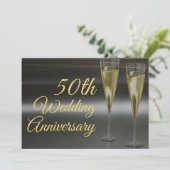 おしゃれな50周年結婚記念日 ブラックゴールドパーティー 招待状 (スタンド正面)