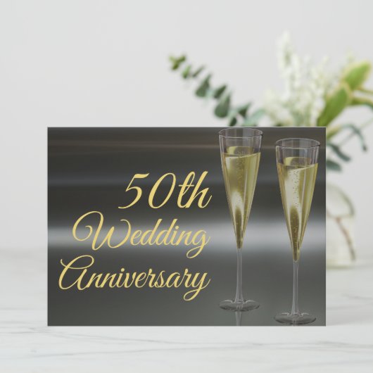 おしゃれな50周年結婚記念日 ブラックゴールドパーティー 招待状 (スタンド正面)