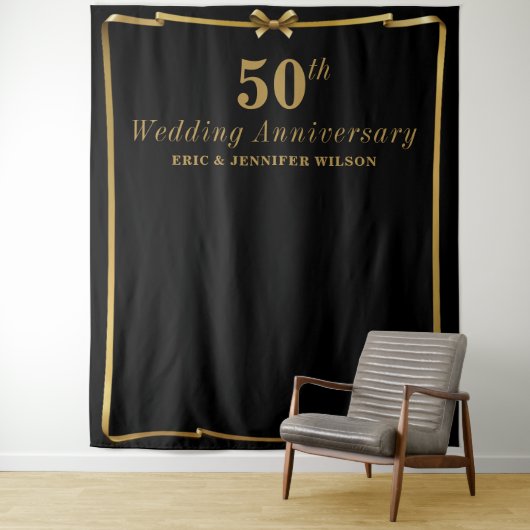 おしゃれな50周年記念ブラックとゴールドの写真背景 タペストリー (インサイチュ)