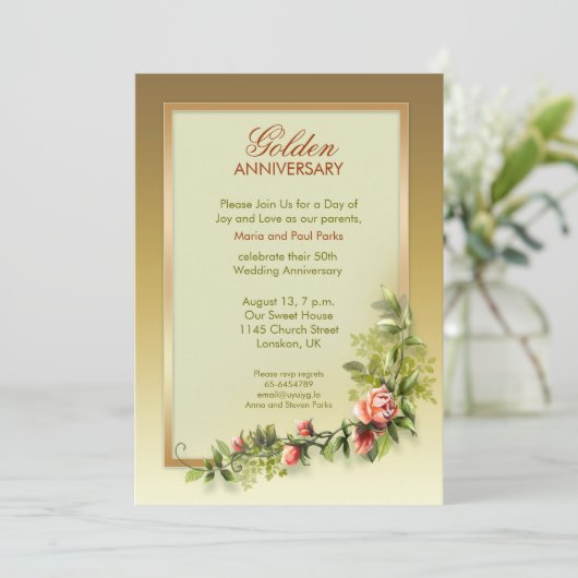 おしゃれな50周年記念日 - ゴールデンウェディング 招待状 (スタンド正面)