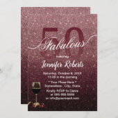 おしゃれな50歳のモダン ローズゴールド & バーガンディ 誕生日 招待状 (正面/裏面)