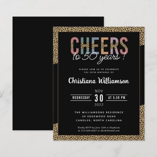 おしゃれな50歳の誕生日パーティー レオパードプリント (正面/裏面)