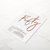 おしゃれな50歳の誕生日パーティー ローズゴールド モダン 箔招待状 (回転した状態)