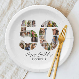おしゃれな50歳の誕生日フォトパーティープレート ペーパープレート