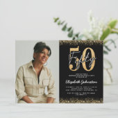 おしゃれな50歳の誕生日フォト招待状 招待状 (スタンド正面)