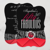 おしゃれな50歳の赤いシマウマ 黒白 誕生日パーティー2 招待状 (正面/裏面)