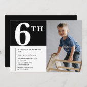 おしゃれな6歳の誕生日招待状 黒い男の子の写真 招待状 (正面/裏面)
