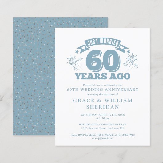 おしゃれな60周年結婚記念日招待状（予算内） (正面/裏面)