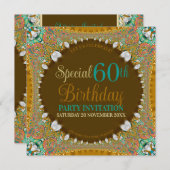 おしゃれな60歳のボヘミアンスタイル大人誕生日パーティー 招待状 (正面/裏面)