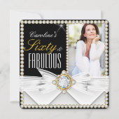 おしゃれな60歳の写真付ダイヤモンド宝石バースデー 招待状 (正面)