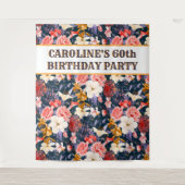 おしゃれな60歳の誕生日フラワーバックドロップ タペストリー (正面)