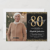 おしゃれな80歳の誕生日フォト招待状 招待状 (正面)