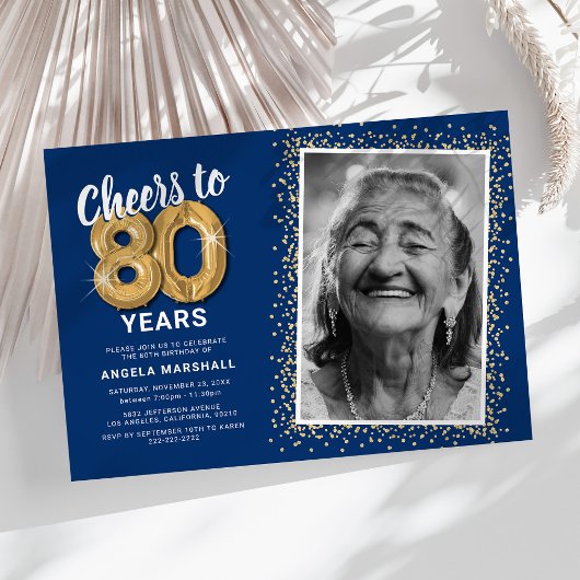 おしゃれな80歳の誕生日フォト招待状 招待状