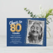 おしゃれな80歳の誕生日フォト招待状 招待状 (スタンド正面)