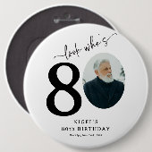 おしゃれな80歳の誕生日「誰が80歳か見てみて」 缶バッジ (正面&裏面)