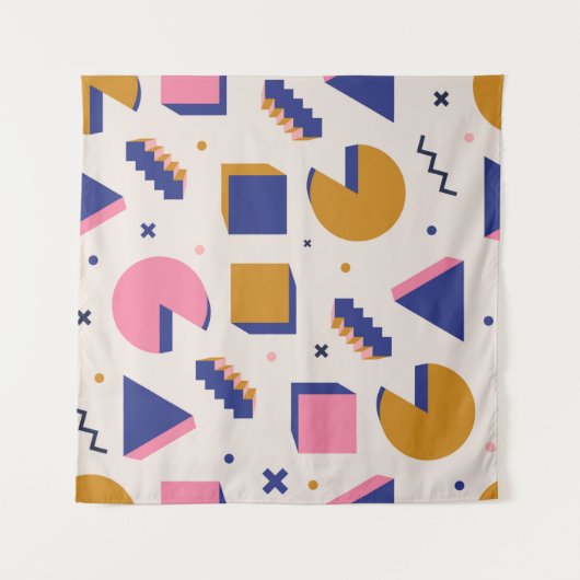 おしゃれな90年代メンフィス幾何学模様のシームレスパターン。ヴィン タペストリー (正面(横))