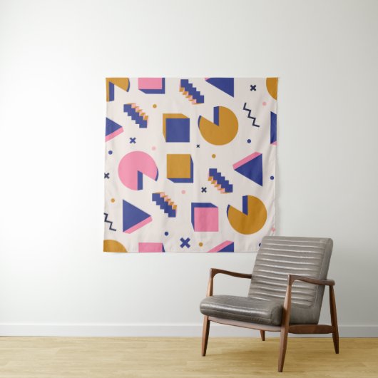 おしゃれな90年代メンフィス幾何学模様のシームレスパターン。ヴィン タペストリー (インサイチュ(横))