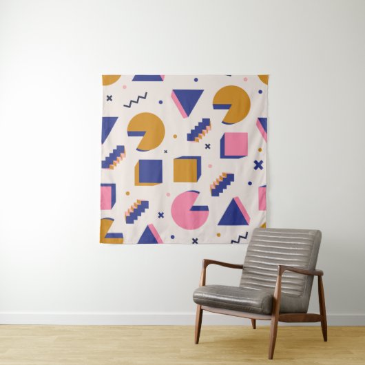 おしゃれな90年代メンフィス幾何学模様のシームレスパターン。ヴィン タペストリー (インサイチュ)