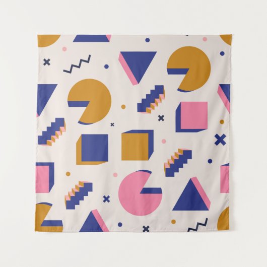 おしゃれな90年代メンフィス幾何学模様のシームレスパターン。ヴィン タペストリー (正面)