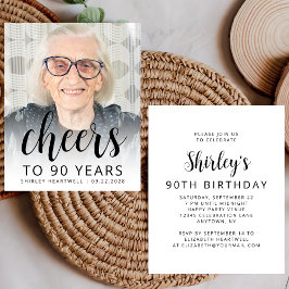 おしゃれな90歳の誕生日写真招待状 ブラックスクリプト