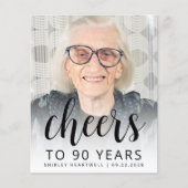 おしゃれな90歳の誕生日写真招待状 ブラックスクリプト (正面)