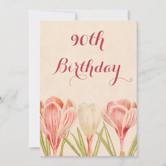 おしゃれな90歳の誕生日 春のクロッカス 招待状 (正面)