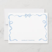 おしゃれな かわいい 淡い青の リボン枠 ノートカード (正面)