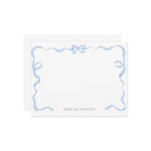 おしゃれな かわいい 淡い青の リボン枠 ノートカード (正面/裏面インサイチュ)