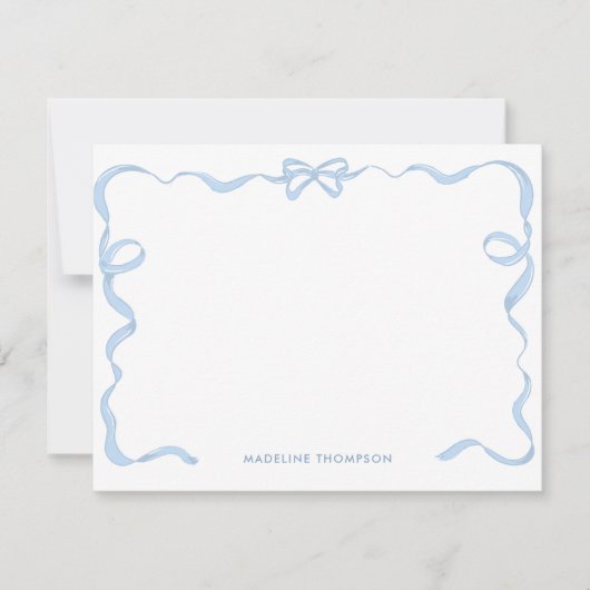 おしゃれな かわいい 淡い青の リボン フレーム ノートカード (正面)