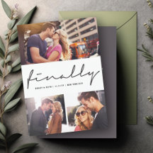 おしゃれな「ついに」デザインの3枚写真ウェディングカード