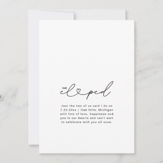 おしゃれな カップルがこっそり結婚式 ハート ウェディング フォト カード (正面)