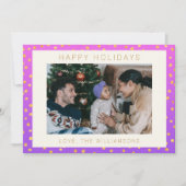 おしゃれな グラム パープル ゴールド 水玉模様 個人写真 シーズンカード (正面)