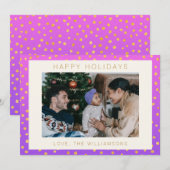 おしゃれな グラム パープル ゴールド 水玉模様 個人写真 シーズンカード (正面/裏面)