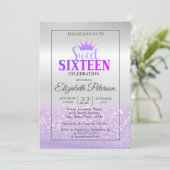 おしゃれな グリッター ボケ オンブレ、ティアラ、スイート16パーティー 招待状 (スタンド正面)