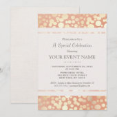 おしゃれな スタイリッシュな 偽のゴールドの箔の円とピーチ色のリネン 招待状 (正面/裏面)