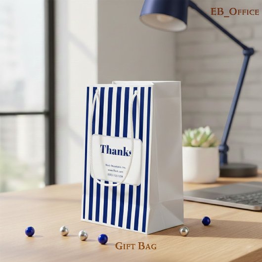 おしゃれな ネイビーブルー 縦ストライプ ビジネス スモールペーパーバッグ