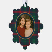 おしゃれな ネイビー タータンチェックの クリスマス フォト オーナメントカード (左)