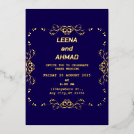 おしゃれな ネイビー ローズゴールド 箔招待状