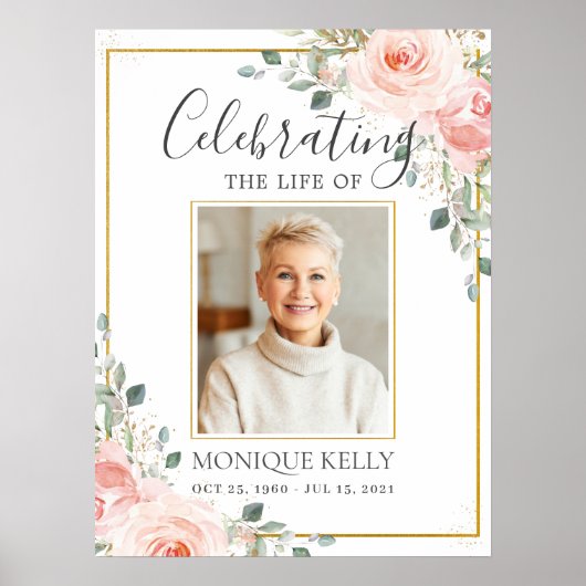 おしゃれな ブッシュピンク 花の写真 葬儀 追悼記念 ポスター (正面)